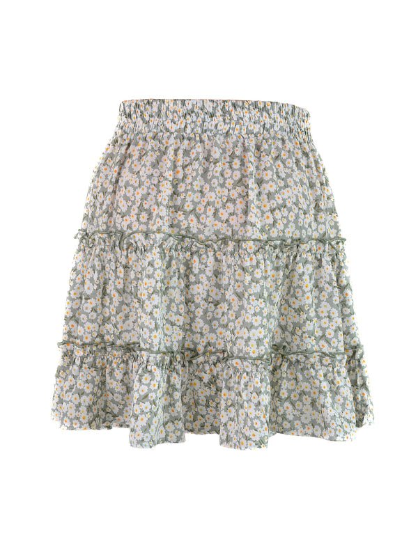 Ladies High Waist Ruffled Floral Printed A - Line Skirt - Bottoms